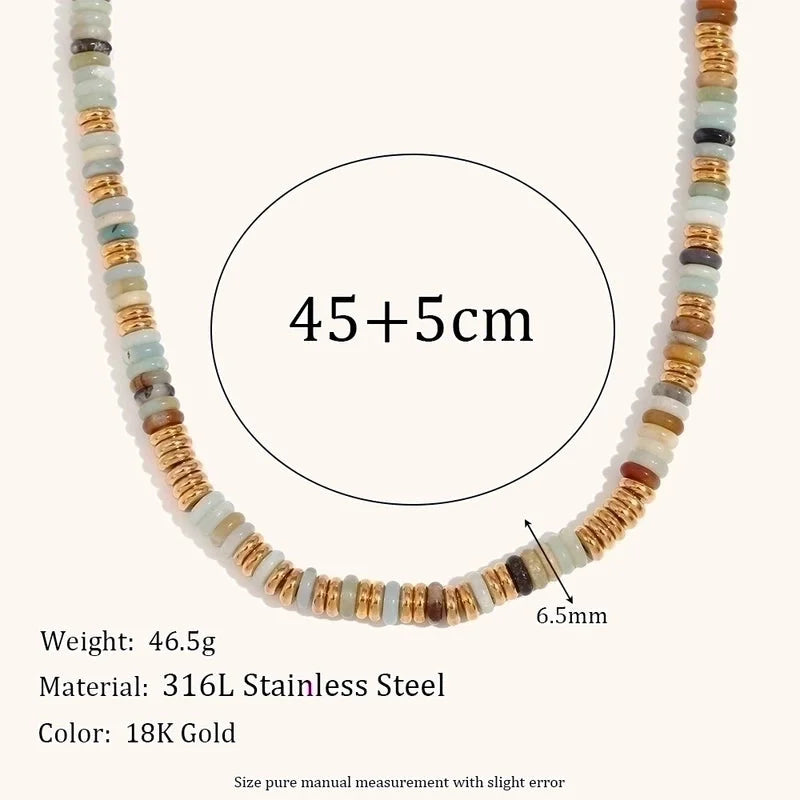 Retro Ethnic Style Geometric Stainless Steel Natural Stone 18K Gold Plated Necklace In Bulk