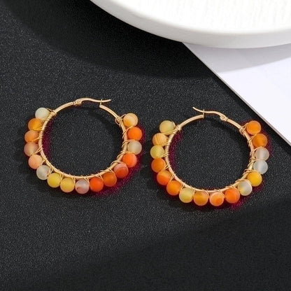 2 Pieces Retro Geometric Handmade Stainless Steel Natural Stone Earrings