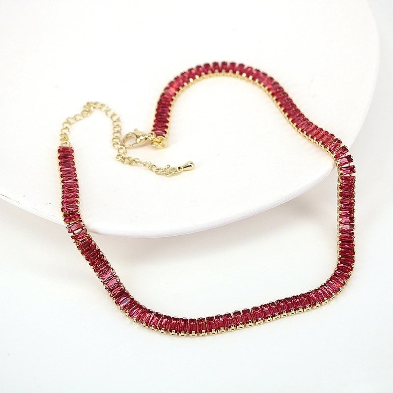 New White Color Zircon Crystal Inlaid Copper Necklace Jewelry Adjustable