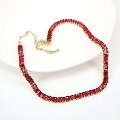 New White Color Zircon Crystal Inlaid Copper Necklace Jewelry Adjustable