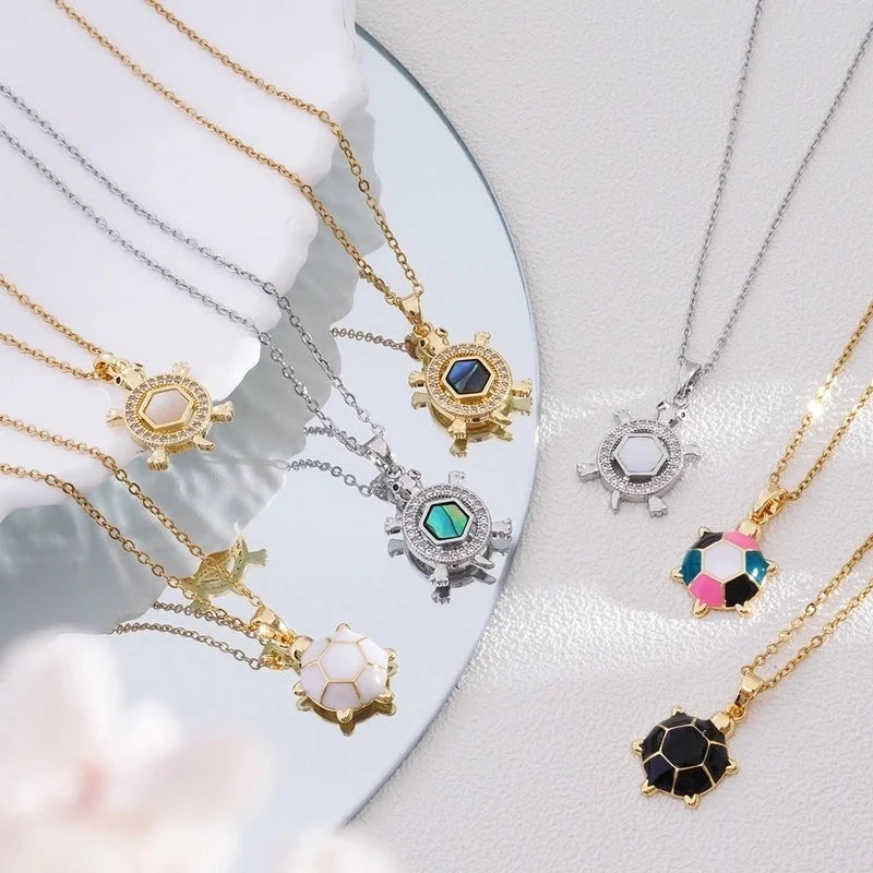 Popular Fashion Simple Copper Plating 18K Gold Colorful Oil Necklace Cute Turtle Pendant Necklace Female Jewelry