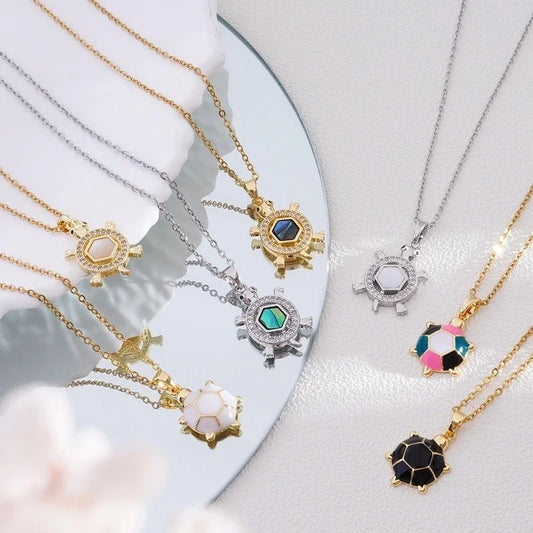 Popular Fashion Simple Copper Plating 18K Gold Colorful Oil Necklace Cute Turtle Pendant Necklace Female Jewelry