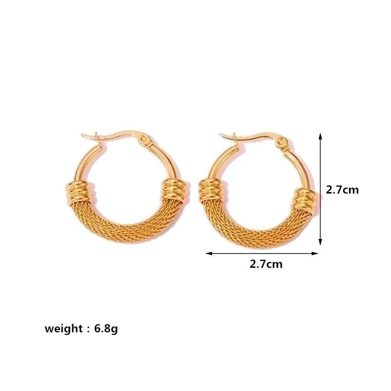 1 Pair Casual Minimalist Geometric Plating Mesh Stainless Steel Hoop Earrings