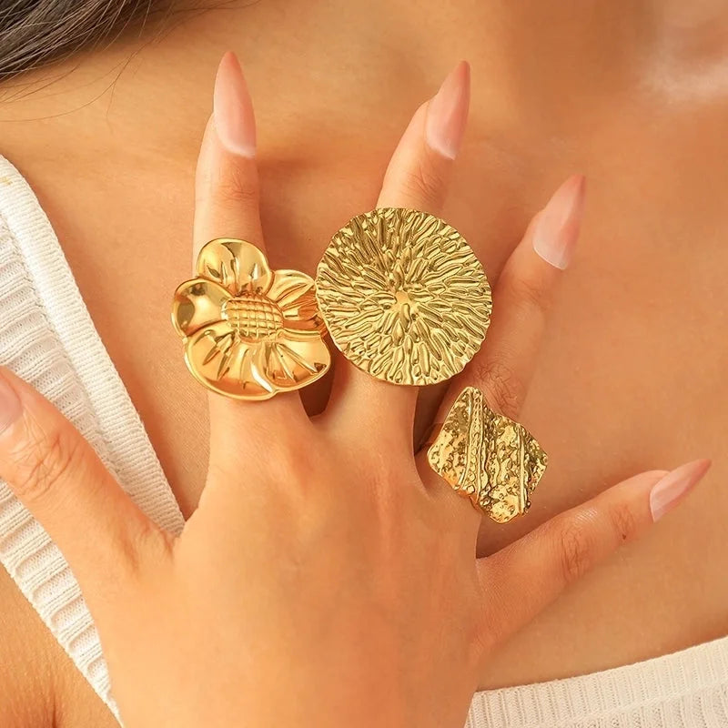 Casual Elegant Commute Geometric Flower 304 Stainless Steel 14K Gold Plated Plating Stainless Steel Rings