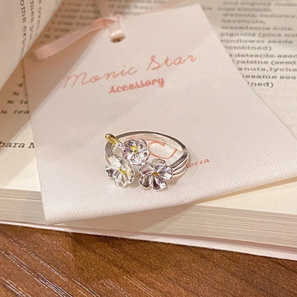 Minimalist Heart Shape Flower Bow Knot Copper Inlay Artificial Pearls Opal Zircon Rings