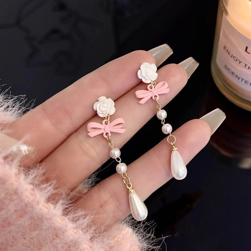 1 Pair IG Style Minimalist U Shape Geometric Flower Inlay Imitation Pearl Artificial Pearls Rhinestones Drop Earrings Ear Studs