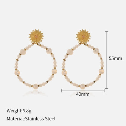1 Pair Ethnic Style Circle Sun Beaded Handmade Inlay Stainless Steel Natural Stone Drop Earrings