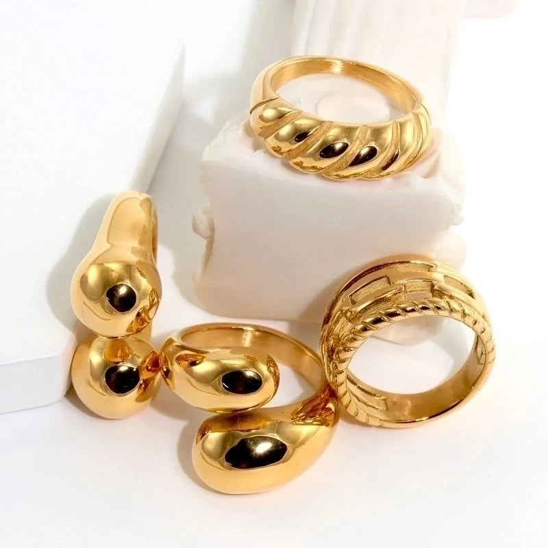 316L Stainless Steel 18K Gold Plated Modern Style Classic Style Shiny Metallic Water Droplets Solid Color Open Rings Rings