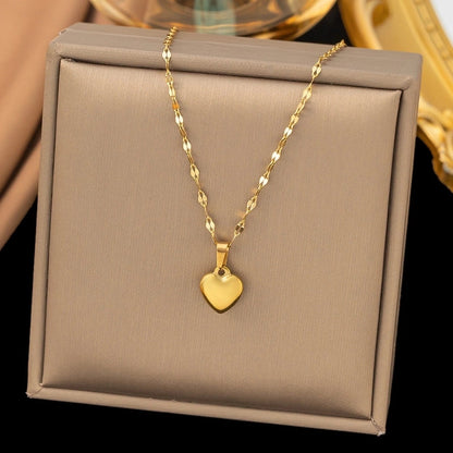 Elegant Sweet Streetwear Round Heart Shape Solid Color Titanium Steel Plating Layered Necklaces Pendant Necklace Necklace