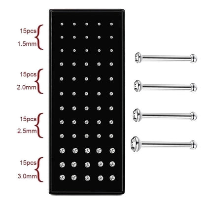 Fashion Geometric Stainless Steel Inlay Rhinestones Nose Studs 1 Set