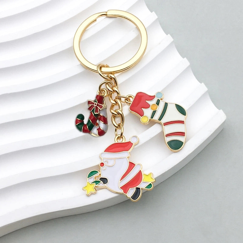 Cute Christmas Tree Santa Claus Snowman Zinc Alloy Enamel Christmas Bag Pendant Keychain