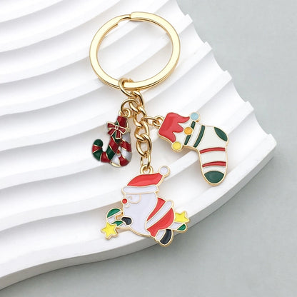 Cute Christmas Tree Santa Claus Snowman Zinc Alloy Enamel Christmas Bag Pendant Keychain
