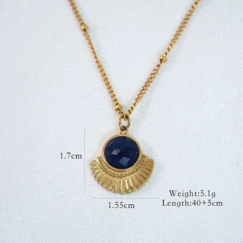 Minimalist Moon Natural Stone Titanium Steel Necklace In Bulk