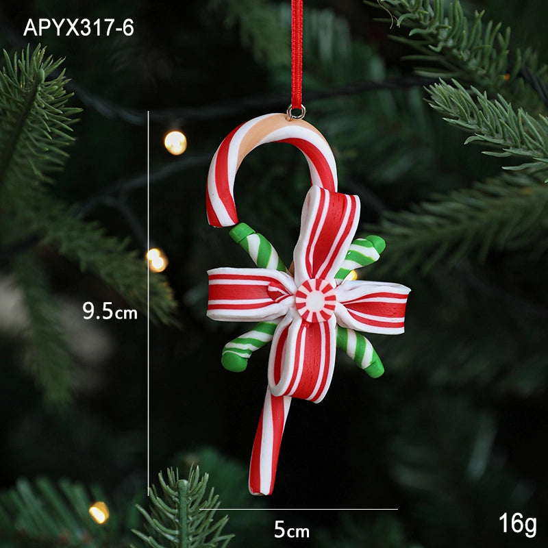 Christmas Elegant Cute Lollipop Soft Clay Indoor Family Gathering Party Hanging Ornaments Decorations Hanging Ornaments