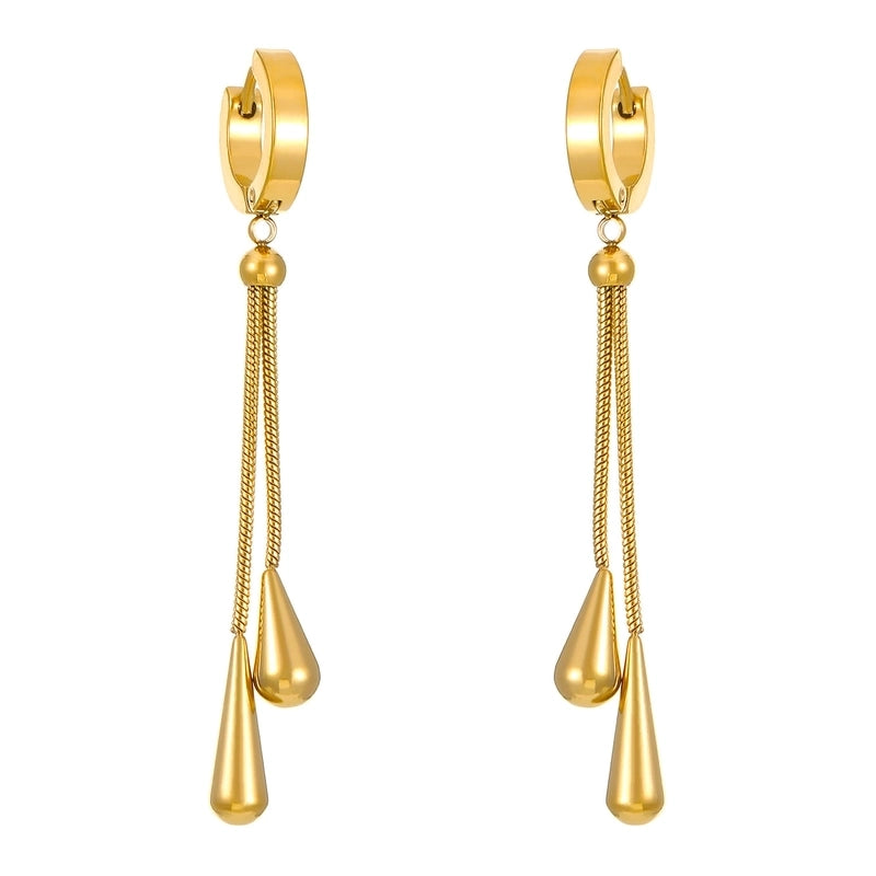 Elegant Fashion Minimalist Titanium Steel Water Drop Pendant Necklace Two-Piece Earrings Set Long Pull-out Advanced Accessories