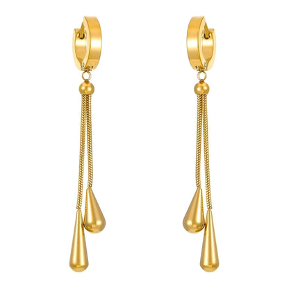 Elegant Fashion Minimalist Titanium Steel Water Drop Pendant Necklace Two-Piece Earrings Set Long Pull-out Advanced Accessories