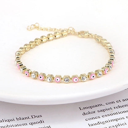 European And American New Fashion Copper Chain Inlaid Zircon Oil Dripping Devil\'s Eye Bracelet