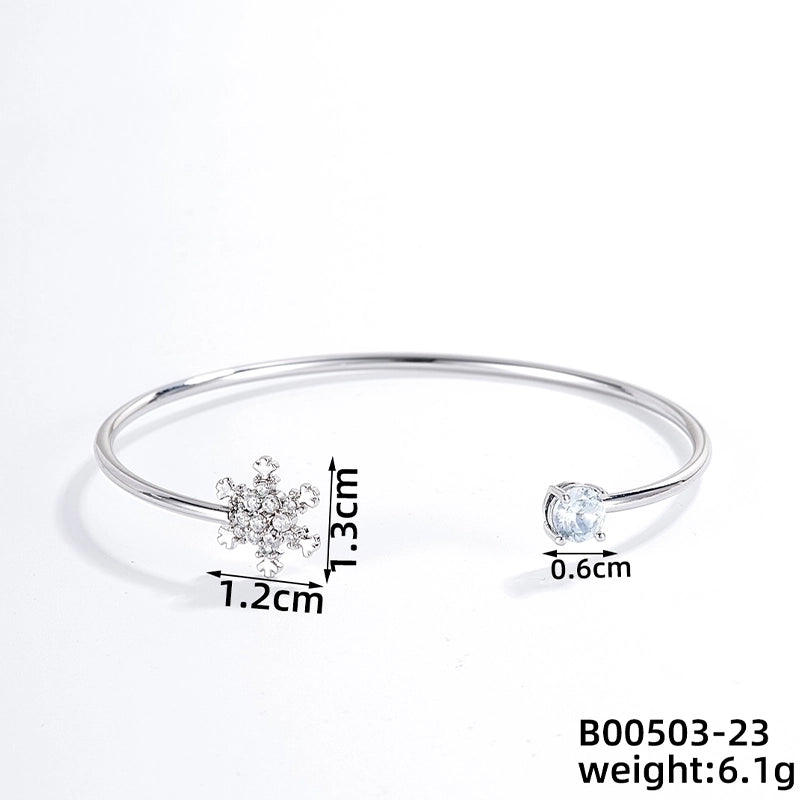 304 Stainless Steel Copper Casual Minimalist Classic Style Geometric Heart Shape Flower Zircon Bangle