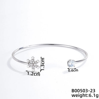 304 Stainless Steel Copper Casual Minimalist Classic Style Geometric Heart Shape Flower Zircon Bangle