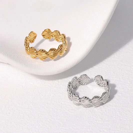 Marine Style Beach Tropical Shell 304 Stainless Steel 18K Gold Plated Open Rings