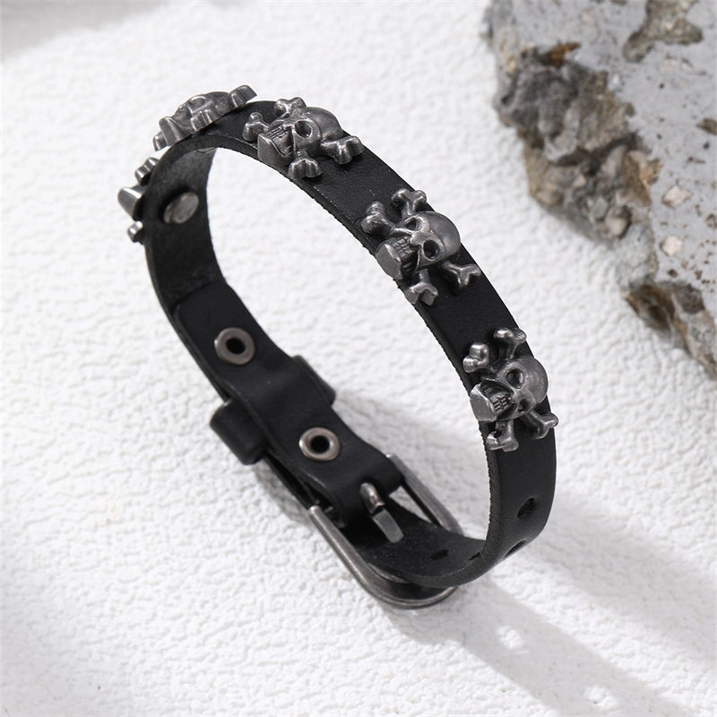 Casual Punk Cool Style Leaf Skull Pu Leather Alloy Halloween Men's Bracelets