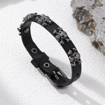 Casual Punk Cool Style Leaf Skull Pu Leather Alloy Halloween Men's Bracelets