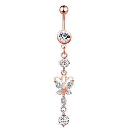 Minimalist Water Droplets Flower Butterfly Stainless Steel Inlay Zircon Women's Belly Ring