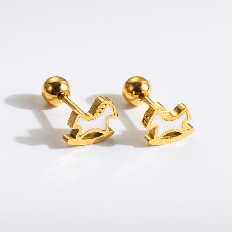 1 Pair Commute Rabbit Heart Shape Crown 304 Stainless Steel 18K Gold Plated Ear Studs