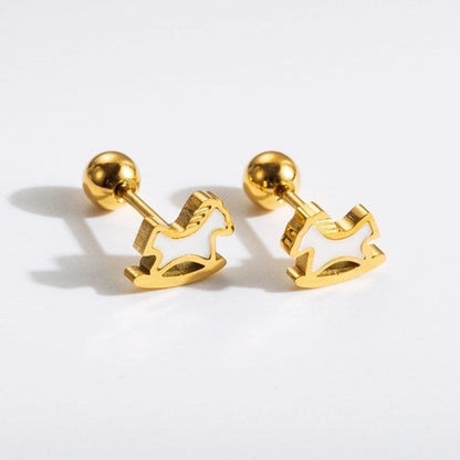 1 Pair Commute Rabbit Heart Shape Crown 304 Stainless Steel 18K Gold Plated Ear Studs