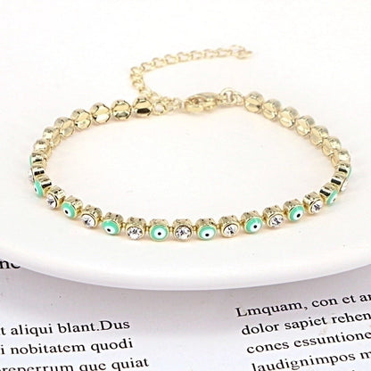 European And American New Fashion Copper Chain Inlaid Zircon Oil Dripping Devil\'s Eye Bracelet