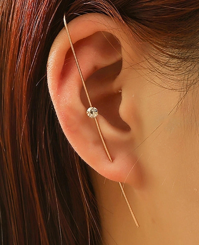2 Pieces Trendy Zircon Ear Hook Piercing Ear Pin Female Net Red Personality Design Surrounding Ear Bone Clip Oblique Line Earrings