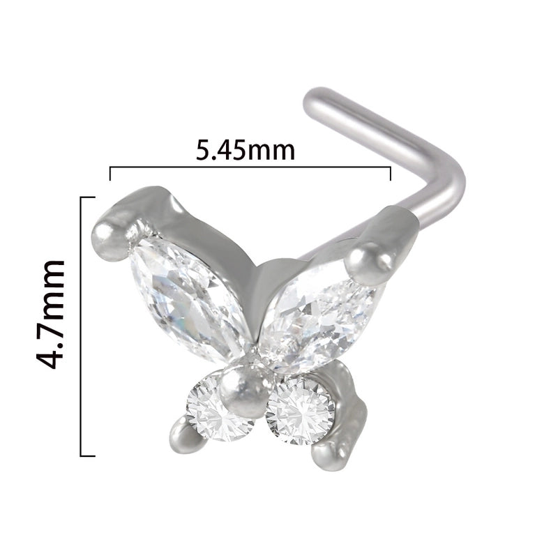 2 Pieces Nose Rings & Studs Streetwear Moon Heart Shape Butterfly 304 Stainless Steel Copper Zircon Inlay Zircon