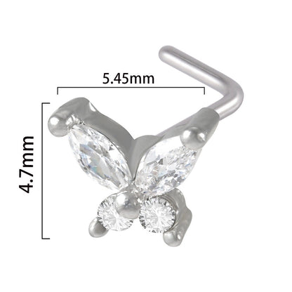 2 Pieces Nose Rings & Studs Streetwear Moon Heart Shape Butterfly 304 Stainless Steel Copper Zircon Inlay Zircon