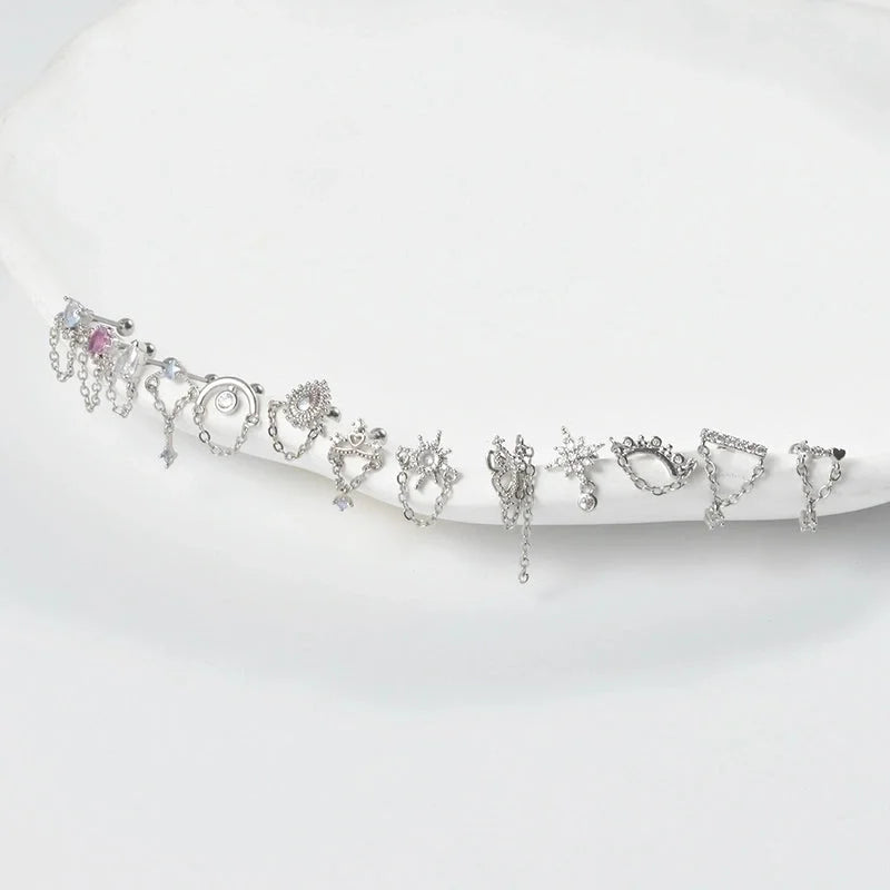 1 Piece Ear Cartilage Rings & Studs Elegant Glam Flower 304 Stainless Steel Copper Inlay Zircon