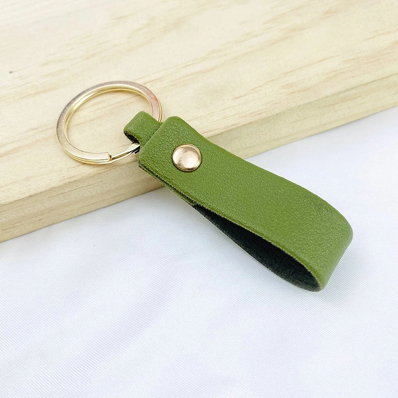 Creative Solid Color Pu Keychain Simple Couple Leather Car Key Ring Metal Universal Bag Strap Buckle Office Culture Accessories