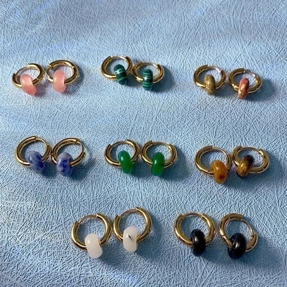 1 Pair Elegant Round Plating 302 Stainless Steel Natural Stone 18K Gold Plated Earrings