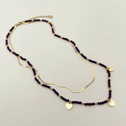 Bohemian Heart Shape 304 Stainless Steel Crystal Beads Gold Plated Plating Stainless Steel Necklaces