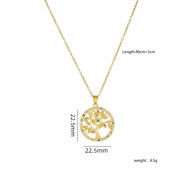 304 Stainless Steel Copper Heart Shape Life Tree Pendant Necklace