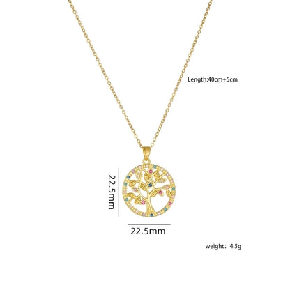 304 Stainless Steel Copper Heart Shape Life Tree Pendant Necklace