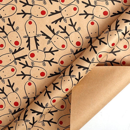 Large Size Gift Wrapping Paper Roll Brown Christmas Reindeer Head Elk Green Plaid Gift Box Recyclable Gift Paper