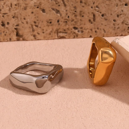 Minimalist Women Quadrilateral Circle Geometric Stainless Steel 18K Gold Plated Rings