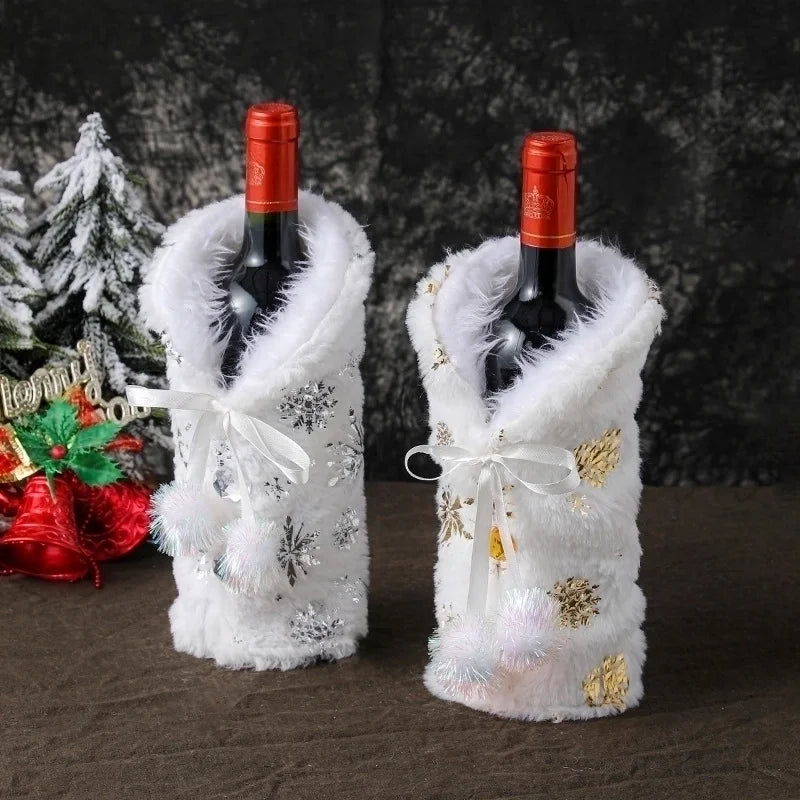 Hong Kong Love Cross-border Christmas Decoration Bottle Cover Restaurant Dress Up Champagne Red Wine Bag Scene Layout Snowflake Wine Sleeve