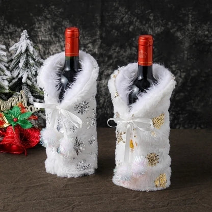 Hong Kong Love Cross-border Christmas Decoration Bottle Cover Restaurant Dress Up Champagne Red Wine Bag Scene Layout Snowflake Wine Sleeve