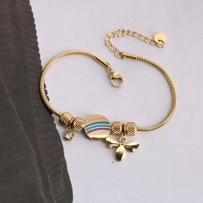 Original Design Devil\'S Eye Insect Waves Titanium Steel 18K Gold Plated Artificial Gemstones Bracelets In Bulk