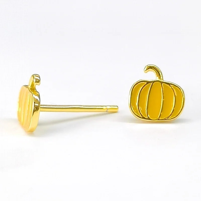 1 Pair Gold Plated 925 Sterling Silver Pumpkin Ear Studs