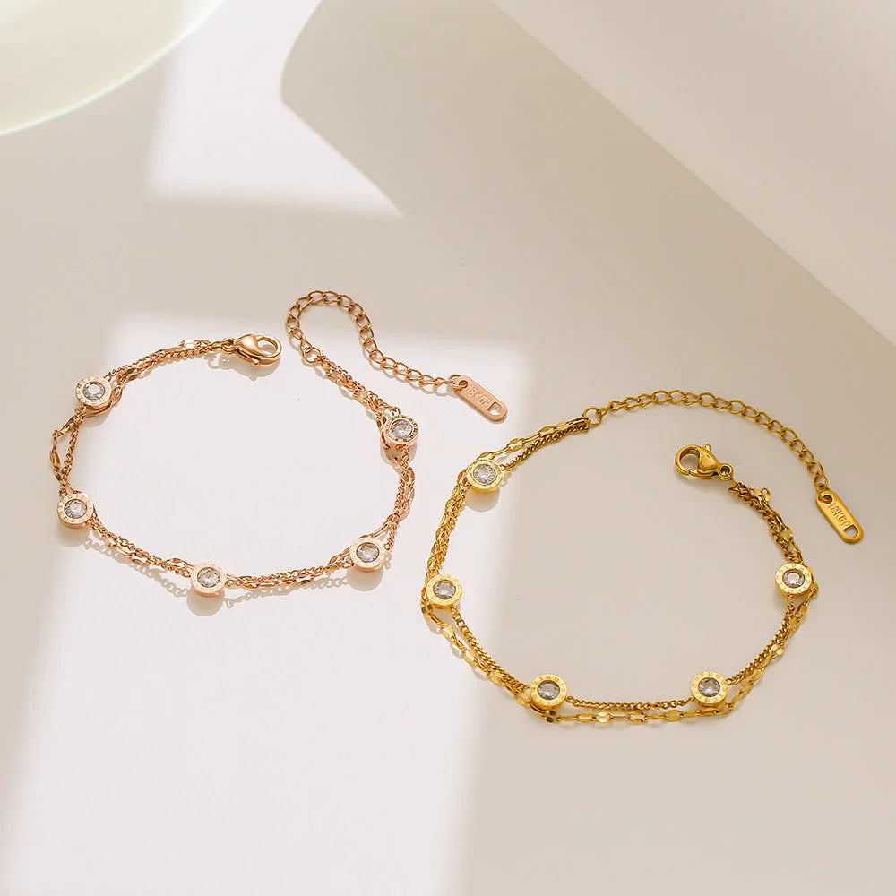 Women Number Geometric Titanium Steel 18K Gold Plated Bracelets