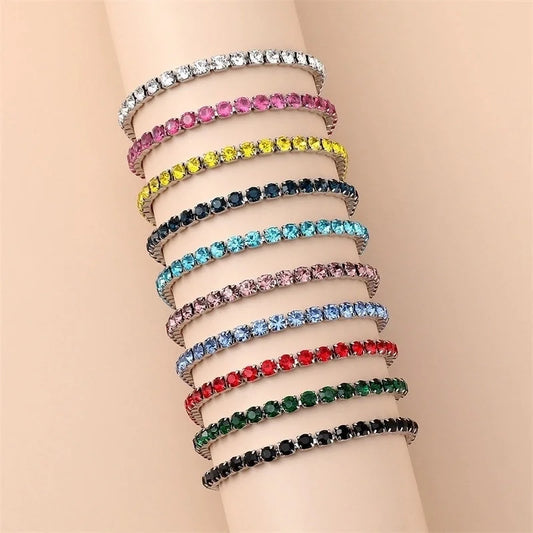 3 Pieces Minimalist Shiny Geometric 304 Stainless Steel Rhinestones Bracelets In Bulk