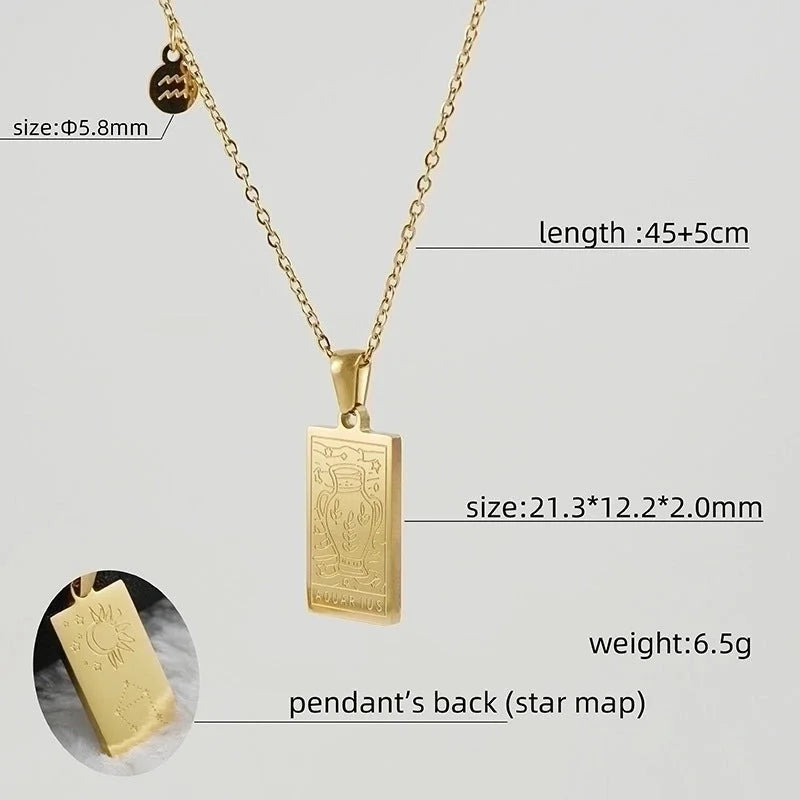 Fashion Square Constellation 304 Stainless Steel 18K Gold Plated Plating Stainless Steel Necklaces