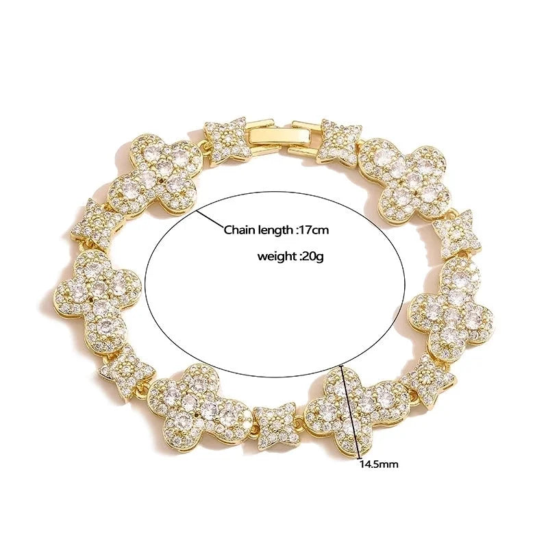 Elegant Shiny Cross Star Copper Zircon 18K Gold Plated Inlay Bracelets Necklace