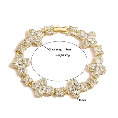 Elegant Shiny Cross Star Copper Zircon 18K Gold Plated Inlay Bracelets Necklace